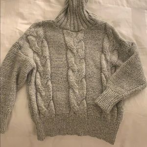 Grey Turtleneck Knit Sweater